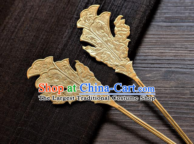 China Ancient Princess Grass Pattern Hair Stick Traditional Hanfu Hair Accessories Tang Dynasty Gilding Carving Hairpins