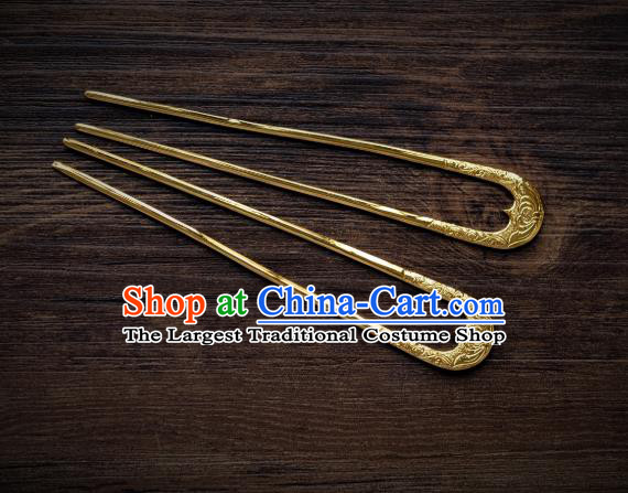 China Tang Dynasty Carving Lotus Hair Clips Traditional Hanfu Hair Accessories Ancient Princess Gilding Hairpin