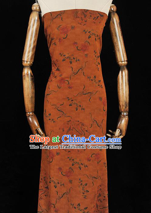 Chinese Classical Peony Crane Pattern Gambiered Guangdong Gauze Cheongsam Cloth Material Traditional Ginger Silk Fabric