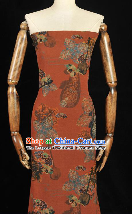 Chinese Traditional Cloth Material Cheongsam Rust Red Silk Fabric Classical Lute Pattern Gambiered Guangdong Gauze