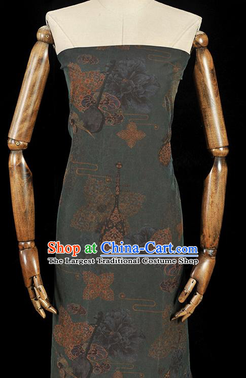 Top Craquelure Gambiered Guangdong Gauze Chinese Traditional Cheongsam Lute Pattern Navy Silk Fabric