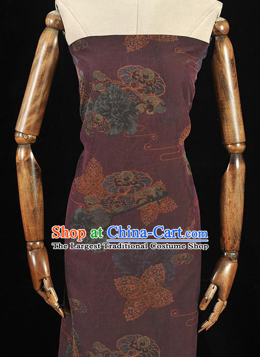 Top Chinese Traditional Cheongsam Lute Pattern Purple Silk Fabric Craquelure Gambiered Guangdong Gauze