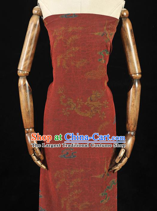 Top Red Gambiered Guangdong Gauze Chinese Cheongsam Traditional Cloud Dragon Pattern Silk Fabric