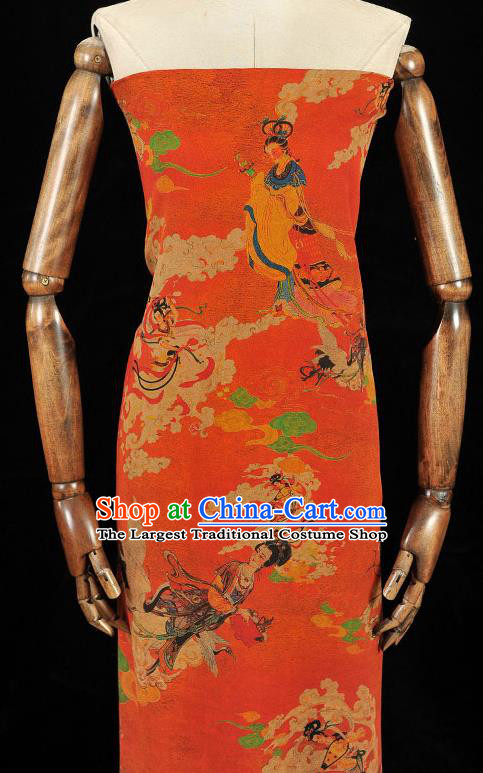 Top Grade Cheongsam Red Gambiered Guangdong Gauze Fabric Chinese Traditional Goddess Pattern Silk Drapery