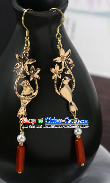 Handmade Chinese National New Year Earrings Traditional Cheongsam Classical Golden Bird Ear Accessories