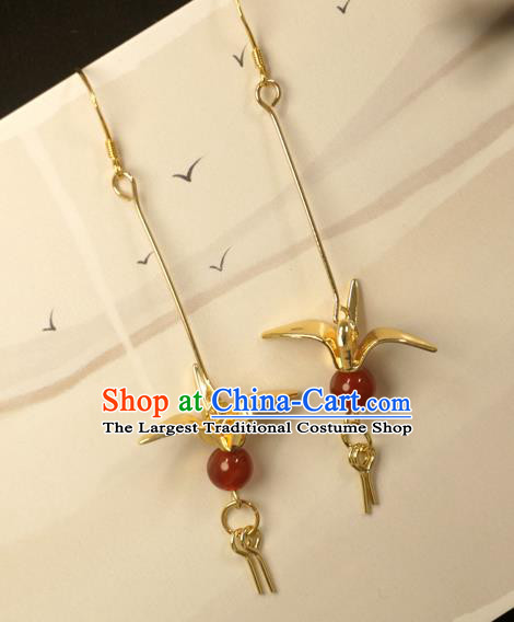 Handmade Chinese National Golden Paper Crane Earrings Traditional Cheongsam Classical Ear Accessories