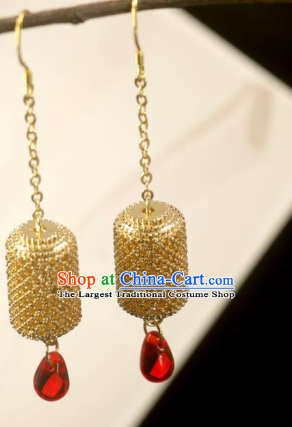 Handmade Traditional Cheongsam Classical Ear Accessories Chinese National Golden Lantern Earrings