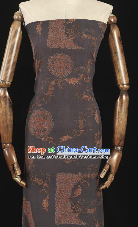 Top Grade Chinese Cheongsam Traditional Palace Wall Pattern Deep Grey Silk Drapery Gambiered Guangdong Gauze Fabric