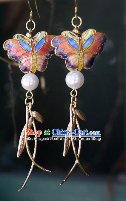 Handmade Traditional Cloisonne Butterfly Ear Accessories Chinese National Earrings