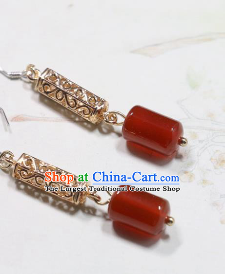 Handmade Traditional Agate Ear Accessories Chinese National New Year Golden Earrings