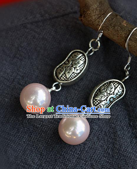 Handmade Traditional Classical Carving Lotus Ear Accessories Chinese National Silver Earrings