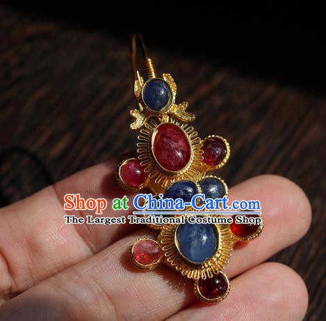 Handmade Traditional Ming Dynasty Ear Accessories Chinese Gems Jewelry Ancient Court Empress Earrings