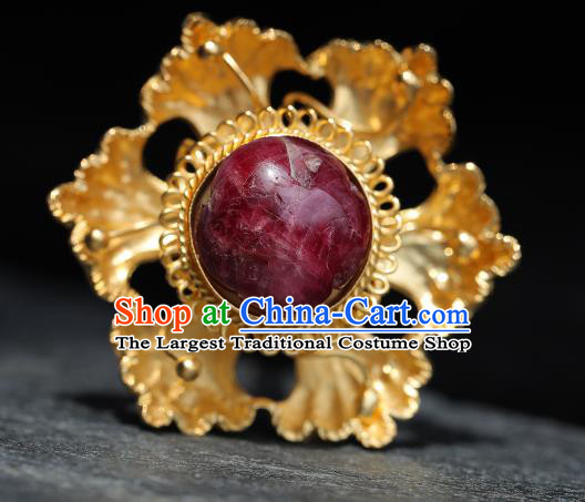 China Handmade Gems Hair Accessories Ancient Empress Hair Stick Ming Dynasty Palace Golden Flower Hairpin for Women