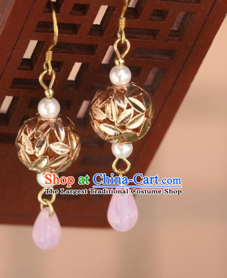 Handmade Traditional Classical Ear Accessories Chinese National Golden Bamboo Leaf Earrings