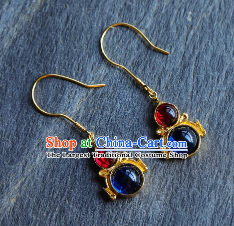 Handmade Chinese Traditional Ming Dynasty Ear Accessories Gems Jewelry Ancient Court Empress Golden Gourd Earrings