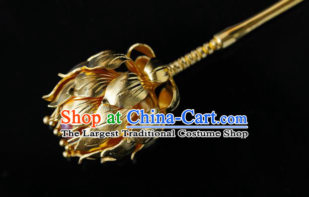 China Traditional Handmade Golden Lotus Hair Accessories Ancient Empress Hair Clip Ming Dynasty Palace Hairpin for Women