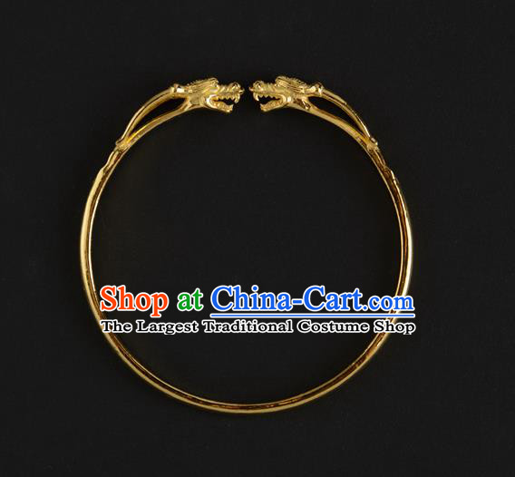 Chinese Ancient Imperial Concubine Gilding Bracelet Accessories Traditional Qing Dynasty Court Carving Dragon Jewelry