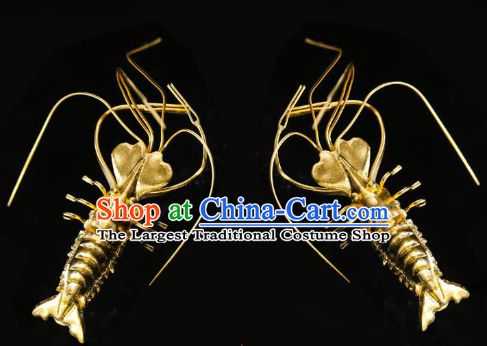 China Traditional Golden Shrimp Hair Accessories Handmade Ancient Empress Hair Sticks Ming Dynasty Hairpins for Women