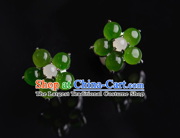 China Ancient Princess Jade Plum Blossom Ear Jewelry Accessories Traditional Qing Dynasty Earrings