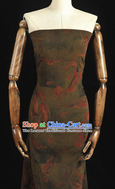 Top Grade Cheongsam Gambiered Guangdong Gauze Fabric Dark Green Crepe Chinese Traditional Flying Apsaras Pattern Silk Drapery