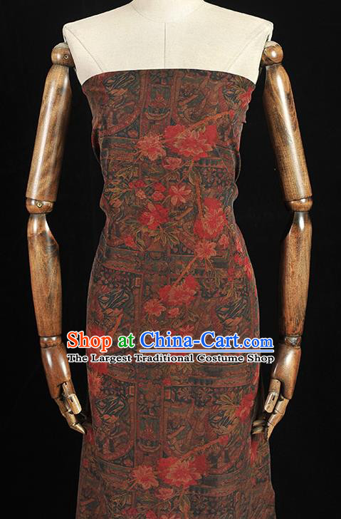 Top Cheongsam Fabric Black Gambiered Guangdong Gauze Chinese Traditional Flowers Pattern Silk Drapery