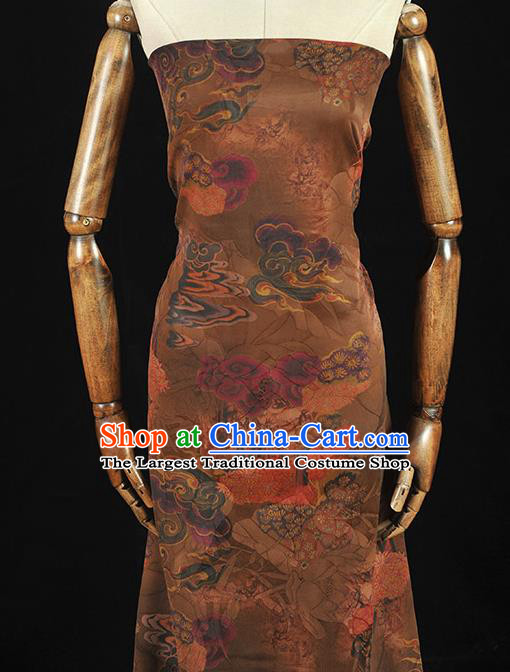 Top Chinese Cheongsam Fabric Brown Gambiered Guangdong Gauze Traditional Flowers Pattern Silk Drapery