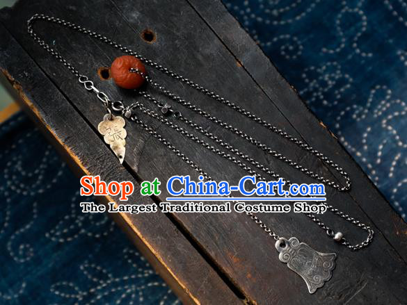 Handmade China Traditional Red Fish Necklace Pendant National Women Jewelry Silver Carving Accessories