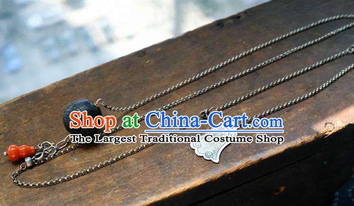 Handmade China National Women Silver Jewelry Accessories Traditional Red Agate Gourd Necklace Pendant