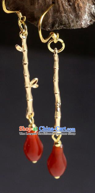 Handmade Chinese Traditional Golden Bamboo Ear Accessories National Hanfu Earrings