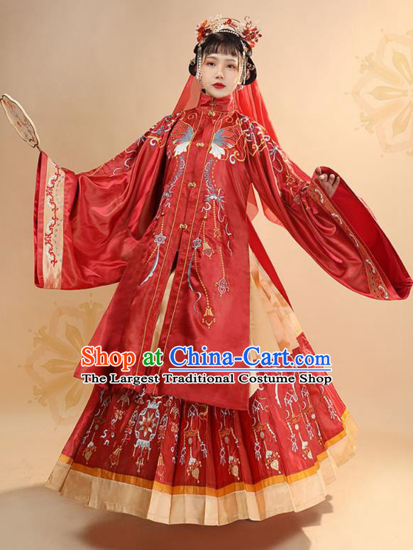 China Ancient Bride Wedding Red Hanfu Dress Traditional Ming Dynasty Royal Princess Historical Clothing for Women