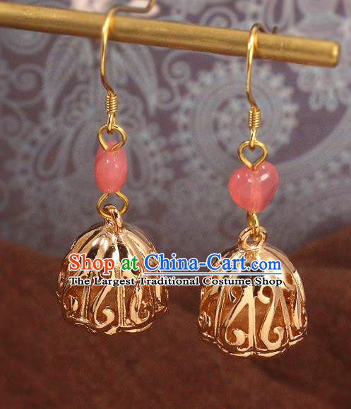 Handmade Chinese Hanfu Golden Lotus Seedpod Earrings Traditional National Ear Accessories