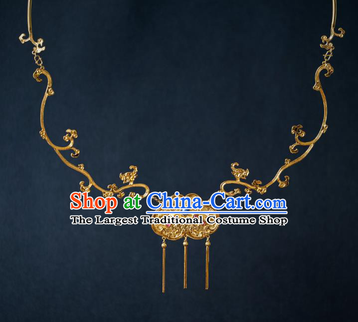 Chinese Ancient Noble Mistress Wang Xifeng Accessories Traditional Ming Dynasty Gilding Gems Necklace Jewelry