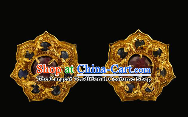 China Traditional Ming Dynasty Filigree Hair Crown Handmade Hair Accessories Ancient Queen Golden Gems Hairpin for Women