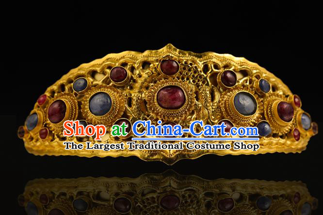 China Traditional Ming Dynasty Golden Gems Hair Crown Handmade Hair Accessories Ancient Empress Hairpin for Women