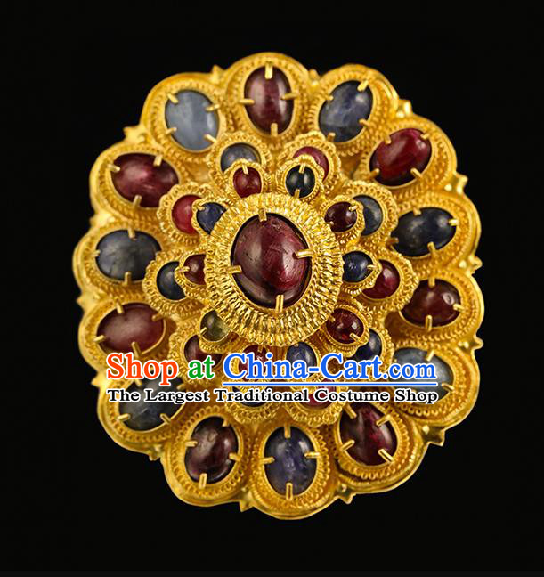 China Traditional Ming Dynasty Hair Crown Handmade Hair Accessories Ancient Empress Golden Gems Hairpin for Women