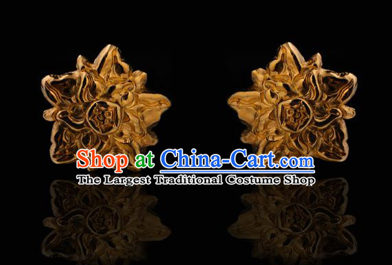 China Traditional Ming Dynasty Golden Lotus Hair Sticks Handmade Hair Accessories Ancient Queen Hairpin