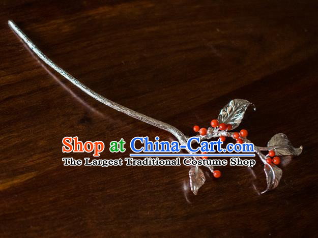 China Ming Dynasty Ormosia Hosiei Hairpin Traditional Hanfu Hair Accessories Ancient Princess Argent Hair Stick