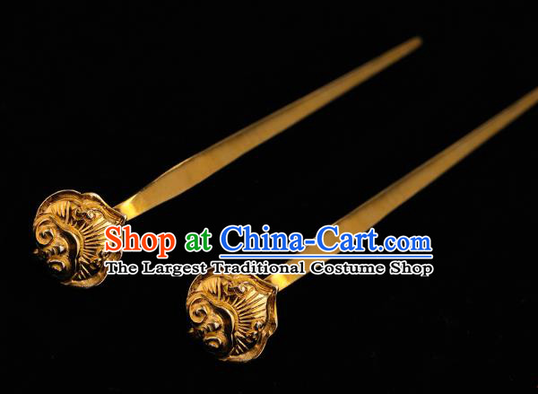 China Ancient Empress Hanfu Hair Stick Handmade Hair Accessories Traditional Ming Dynasty Court Queen Golden Cloud Hairpin