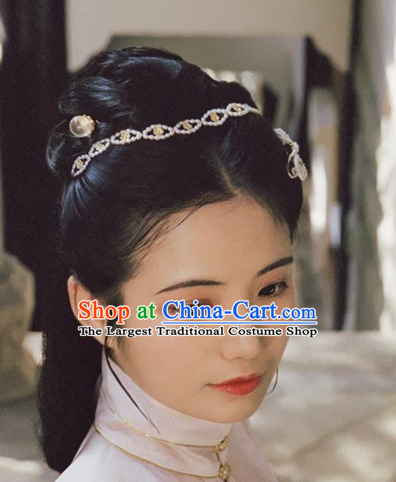 China Ming Dynasty Pearls Headband Traditional Hanfu Hair Accessories Ancient Noble Woman Hair Clasp