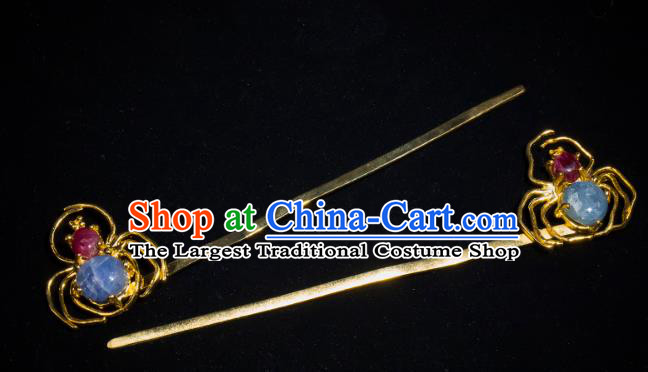 China Ancient Imperial Consort Hanfu Golden Spider Hairpin Handmade Hair Accessories Traditional Ming Dynasty Court Hair Stick