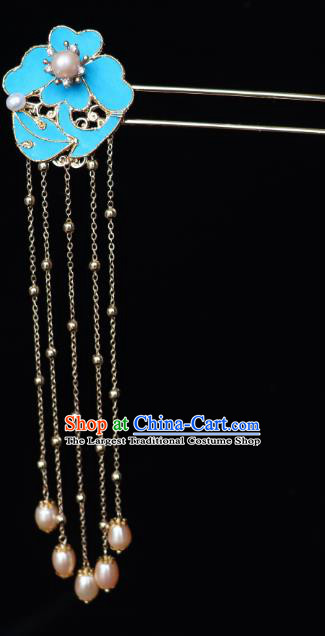 China Ancient Court Princess Pearls Tassel Hairpin Handmade Hair Accessories Traditional Ming Dynasty Palace Hair Stick