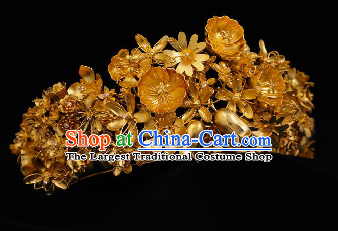 China Traditional Ming Dynasty Court Hairpin Handmade Hair Accessories Ancient Empress Wedding Golden Royal Crown