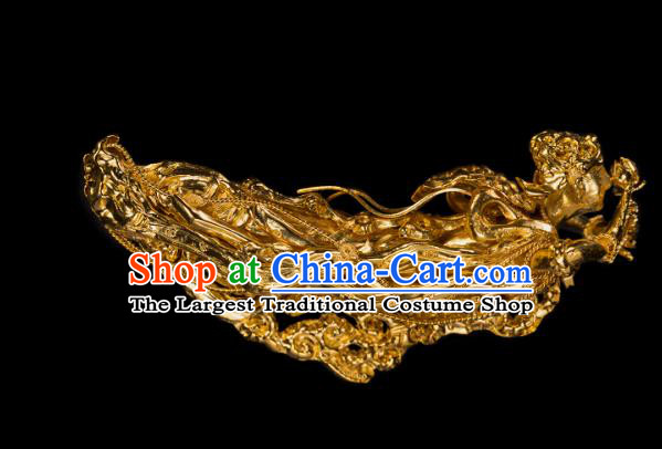 China Traditional Yuan Dynasty Court Golden Hair Stick Handmade Hair Accessories Ancient Empress Hairpin