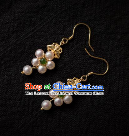 China Ancient Empress Pearls Ear Jewelry Traditional Ming Dynasty Hanfu Chrysoprase Earrings