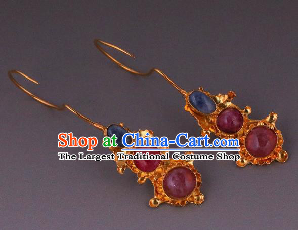 Handmade Chinese Ming Dynasty Court Ear Accessories Traditional Ancient Palace Lady Gems Earrings Jewelry