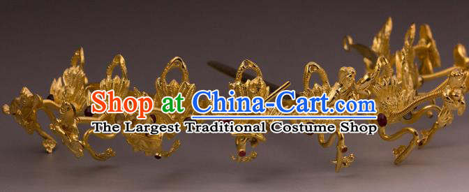 China Traditional Ming Dynasty Immortal Hair Crown Handmade Hair Accessories Ancient Court Empress Golden Hairpin