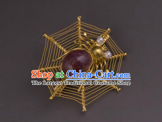 China Qing Dynasty Ruby Jewelry Accessories Ancient Imperial Empress Golden Brooch for Women