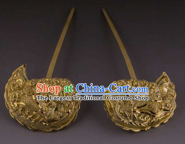 China Ancient Court Golden Kylin Hairpin Handmade Hair Accessories Traditional Ming Dynasty Empress Hair Stick