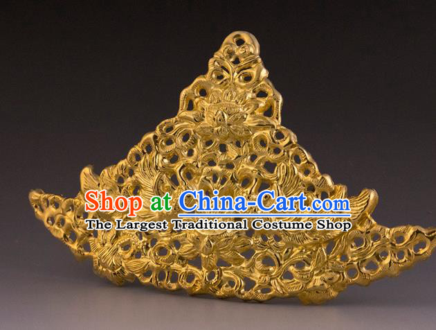 China Ancient Empress Golden Hair Crown Handmade Hair Accessories Traditional Tang Dynasty Hairpin