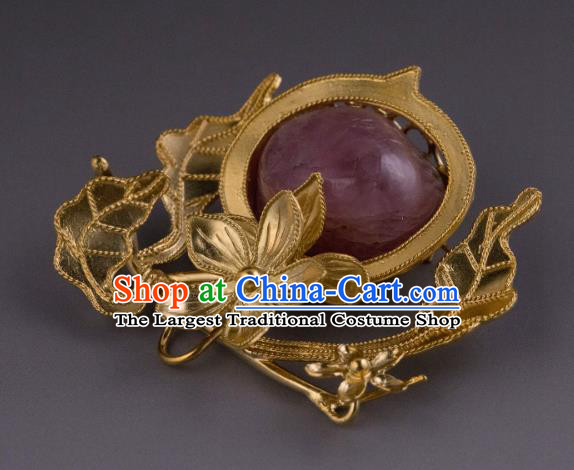 China Qing Dynasty Golden Gems Jewelry Accessories Ancient Imperial Empress Ruby Brooch for Women